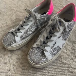 Golden Goose Hi Star Silver Glitter & Neon Pink Size 39